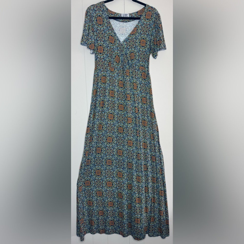 Mexicali Blues Stretch Jersey Short Sleeve V Neck Maxi Dress Size Large